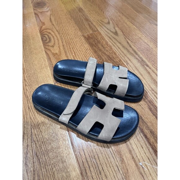 Steve Madden Mayven Tan Black Brown Nubuck Leather Sandals Womens Size 10 - Picture 3 of 8